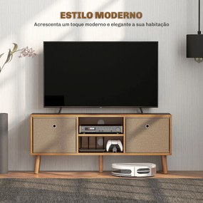 Móvel de TV para Televisores de até 50 Polegadas com 2 Gavetas de Tecido 2 Prateleiras Abertas 110x29x46,5 cm Madeira e Castanho Claro