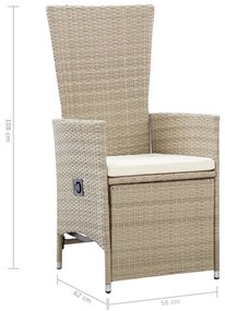 Cadeiras jardim reclináveis 2 pcs c/ almofadões vime PE bege
