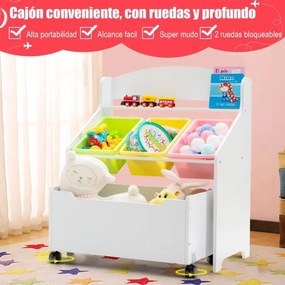 Organizador de livros e brinquedos para crianças com 3 caixas para jardim de infância e educação em casa 63,5 x 38 x 76 cm  Branco