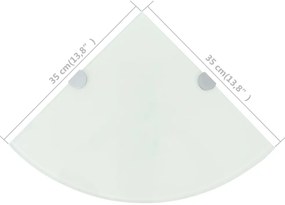 Prateleira canto, suportes cromados, vidro branco 35x35cm