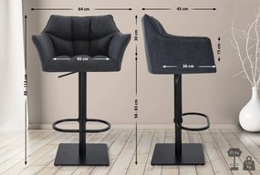 Banco de bar Damaso em tecido e com estrutura preta 64 x 88-113 x 45 cm Cinzento escuro