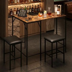 Conjunto de Mesa de Bar e 2 Cadeiras, 120 x 80 x 98 cm, Estação de Carregamento Integrada, Castanho