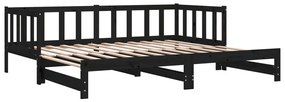 Estrutura sofá-cama de puxar 2x(90x190) cm pinho maciço preto