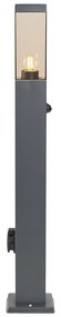 Candeeiro de exterior cinzento escuro com vidro fumado 80cm IP44 com tomada e sensor de movimento - Malios Moderno