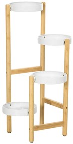 Outsunny Suporte para Plantas com Pés de Bambu Estante para Flores com 4 Prateleiras Carga 20 kg Ø28x80 cm Madeira e Branco
