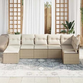 Conjunto de Sofá de Jardim vidaXL 7 Peças com Almofadas Bege Rattan Poliéster