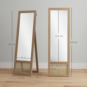 Espelho de Corpo Inteiro 160x50 cm Espelho de Pé ou de Parede com Moldura de Madeira e Suporte  Madeira