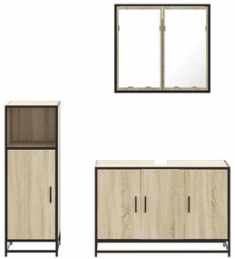 3 pcs conj. móveis casa banho derivados madeira carvalho sonoma