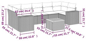 8 pcs conjunto de sofás p/ jardim com almofadões vime PE bege