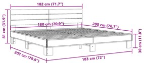 Estrutura de cama 180x200 cm derivados madeira/metal