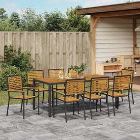Conjunto de Jantar para Jardim vidaXL 9 Peças Preto Polyrattan Acácia