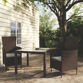 vidaXL 3 pcs conjunto de jantar para exterior vime PE castanho