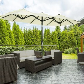 Outsunny Chapéu de Sol Duplo 285x147x227cm Chapéu de Sol de Jardim com Inclinação de 45° Manivela Estrutura de Aço para Pátio Varanda Piscina Bege