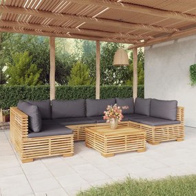 7 pcs conjunto lounge jardim c/ almofadões madeira teca maciça