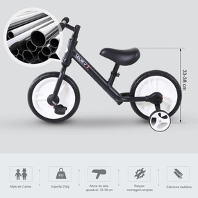 Bicicleta Balance com pedais e rodas removíveis Cor preta carga 25kg