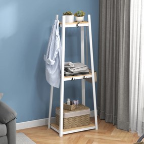 Suporte para Cabides de 3 Níveis Suporte para Cabides com 6 Ganchos e Prateleiras para Entrada Corredor 61x41x165 cm Natural
