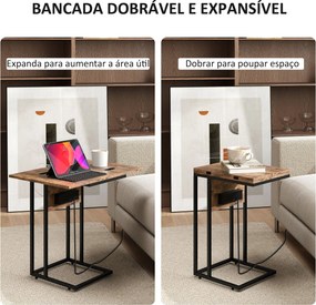 Mesa Auxiliar com Estação de Carga Mesa Auxiliar para Sofá com Tampo D