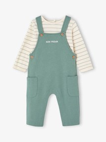 Conjunto para personalizar, camisola e jardineiras em moletão, para bebé verde-esmeralda