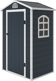Outsunny Abrigo para Ferramentas 1,1 m², Galpão de Jardim com Telhado a duas águas, 134 x 104 x 204 cm, Casinha de Jardim em Plástico com Porta Trancável, Abertura de Ventilação e Janela, Jardim Cinza Escuro | Aosom Portugal