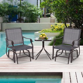 Outsunny Conjunto de Móveis de Jardim Conjunto de 2 Cadeiras de Balanço 1 Mesa de Metal Textilene para Pátio Terraço 50x50x60 cm Carga 160 kg