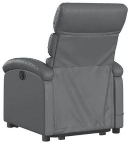 Poltrona massagens reclinável elevatória couro artif. cinzento