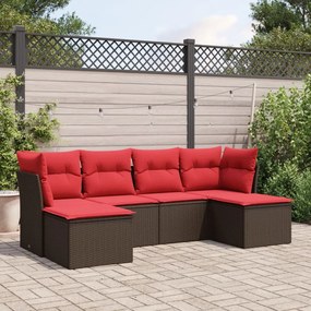 vidaXL 6 pcs conjunto de sofás jardim c/ almofadões vime PE castanho