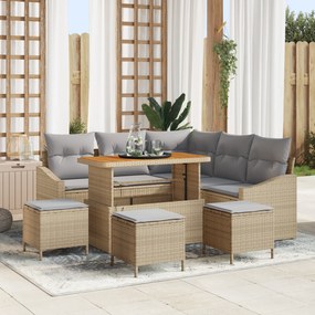 Conjunto de Sofá de Jardim vidaXL de 9 Peças com Almofadas Bege Rattan