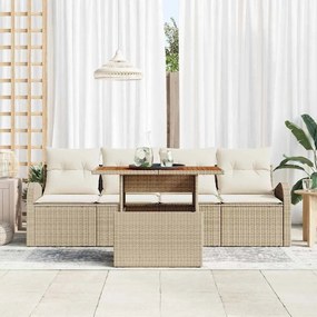 Conjunto de Jantar de Jardim de 5 Peças com Almofadas de Rattan Bege e