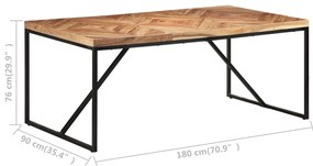 Mesa de jantar 180x90x76 cm madeira acácia maciça e mangueira