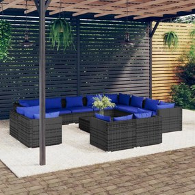 vidaXL 13 pcs conjunto lounge de jardim c/ almofadões vime PE cinzento