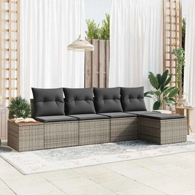 vidaXL Conjunto de Sofá de Jardim de 5 Peças com Almofadas Cinza de Vime Polipropileno