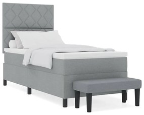 Cama Box Spring com Colchão &amp; Banco Cinza Claro 90x190 cm Tecido