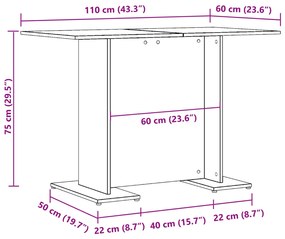 Mesa de jantar 110x60x75 cm derivados de madeira madeira velha