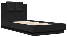 Estrutura cama cabeceira 75x190 cm derivados de madeira preto