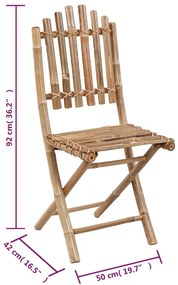 Cadeiras de jardim dobráveis c/ almofadões 2 pcs bambu