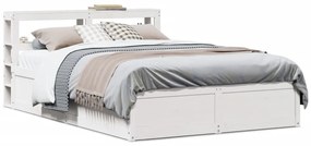 vidaXL Estrutura de cama c/ cabeceira 150x200 cm pinho maciço branco