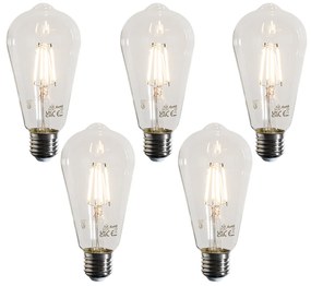 Conjunto de 5 lâmpadas de filamento LED E27 ST64 transparentes 4W 470 lm 2700K