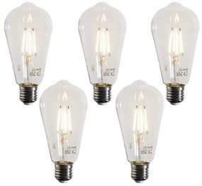 Conjunto de 5 Lâmpadas LED de Filamento E27 ST64 Transparente 4W 470 lm 2700K