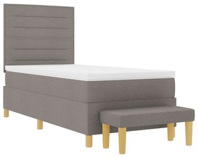 Cama Box Spring com Colchão &amp; Banco Taupe 90x190 cm Tecido