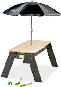 Mesa de piquenique para crianças com guarda-sol e ferramentas de jardinagem cinzenta