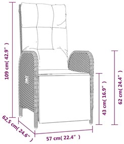 9 pcs conjunto de jantar p/ jardim c/ almofadões vime PE cinza