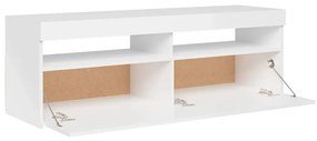 Móvel de TV com luzes LED 120x35x40 cm branco brilhante