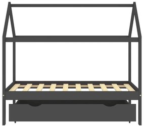 Cama p/ crianças c/ gaveta 80x160 cm pinho maciço cinza-escuro