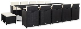 15 pcs conjunto jantar exterior com almofadões vime PE preto