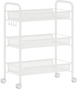 HOMCOM Carrinho de 3 Níveis com Cestos Carrinho com Rodas Carrinho de Arrumação 45x26,5x63 cm Branco | Aosom Portugal