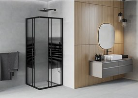 Mexen Rio cabine de duche quadrada 80 x 80 cm, faixas pretas, preta - 860-080-080-70-20