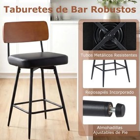Bancos giratórios modernos para bar, almofadados, com encosto e apoio para os pés em metal, em couro sintético, para cozinha e sala de jantar, castanh