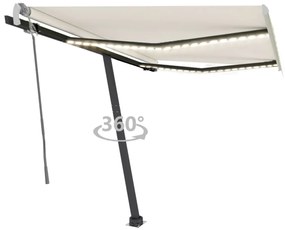 vidaXL Toldo retrátil manual com LED 350x250 cm cor creme