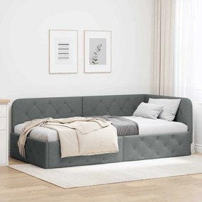 vidaXL Estrutura de Cama de Canto Cinza Escuro 90 x 200 cm tecido