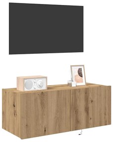 Armário de TV vidaXL com luzes LED Carvalho Artesanal 80x35x31 cm